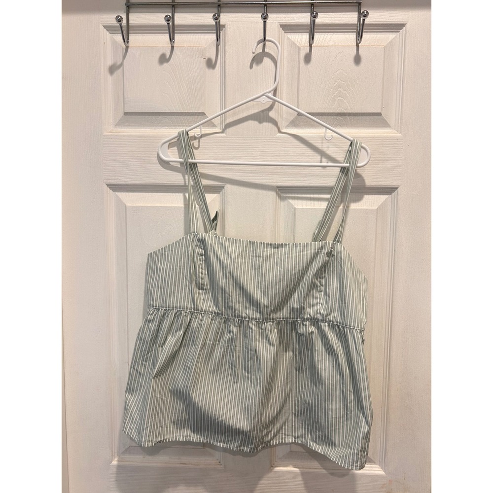 J.Crew Green White Striped Tie Shoulder Peplum Top Sz 14 NEW Cottagecore Garden